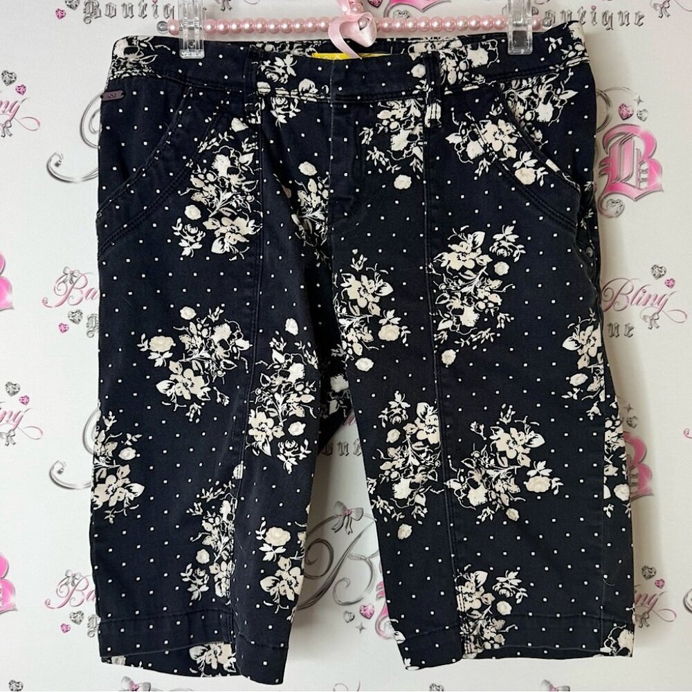 Lole shorts long style polkadot Elegant Floral Women's Black Shorts flowers